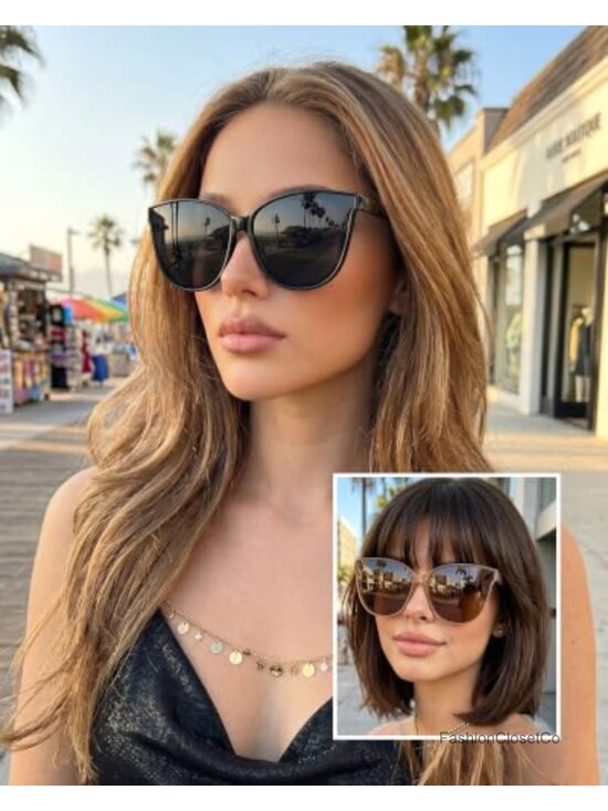 Oversized Cat Eye Sunglasses UV400 Polarized Retro 70s Shades Wide Faces